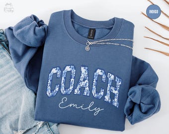 Felpa personalizzata Toile per allenatore, regalo personalizzato per allenatore, maglione per allenatore di cheerleading, maglietta con nome dell'allenatore, regali per l'allenatore, girocollo per il giorno della partita, regali per l'allenatore