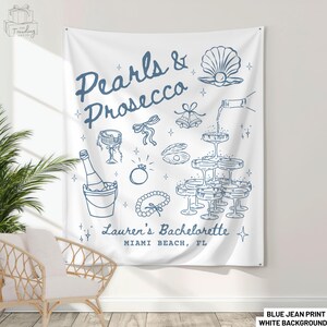 Custom Pearls and Prosecco Bridal Shower Banner, Prosecco and Pearls Bachelorette Party Welcome Sign Decor Personalized Bride Photo Backdrop