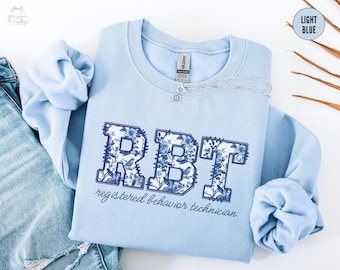 RBT Registered Behavior Technician Sweatshirt, Floral Behavior Analyst Gift, Toile Aba Therapist Sweater, Chinoiserie RBT Graduation Gift