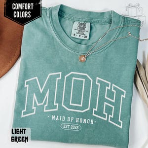 Comfort Colors メイド・オブ・オナーシャツ、花嫁の姉妹Tシャツ、ブライダルパーティーTシャツ、MOHプロポーズ、ブライズメイドギフト、準備用衣装