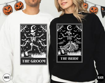Couple Halloween Sweatshirts, Bride Groom Tarot Card Shirt, Mr and Mrs Goth Wedding Gift, Spooky Couple Halloween Costume Matching Crewneck