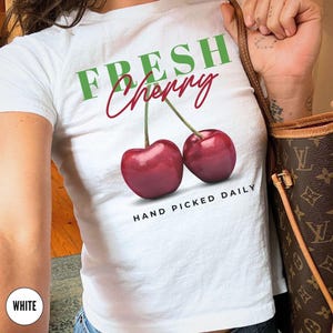 Cherry Baby Tee Y2K Graphic Cute Crop Top, Fruit T Shirt, 90s Clothing, Retro Cherry Preppy Stuff Top,2000s Downtown Girl, Trendy Gift Teens
