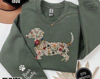Personalisierter Dackel-Pullover, Dackel-Mama-Pullover mit Blumenmuster, Geschenk zum Muttertag für Hundeliebhaber, neues Dackel-Shirt