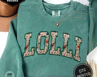 Personalized Lolli Comfort Colors Sweatshirt Floral Custom Grandma Shirt Lollie Outfit Gran Sweater Christmas Gift Grammy Crewneck