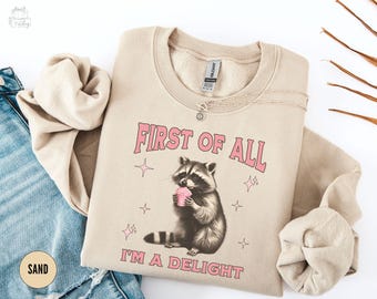 Sudadera "Im A Delight Raccoon", camiseta "Fal", divertido jersey de mapache con cuello redondo, suéter sarcástico de mapache, regalo para amantes de los mapaches, meme retro de mapache