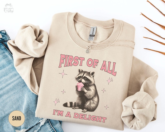 Im A Delight Raccoon Sweatshirt, Feral Shirt, Funny Racoon Crewneck, Sarcastic Raccoon Sweater, Raccoon Lover Gift, Retro Raccoon Meme