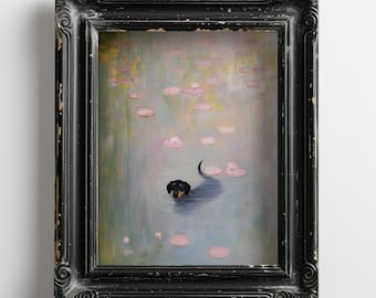 Monet Waterlily Dachshund Wall Art, Claude Monet Dog Poster, Doxie Art ...