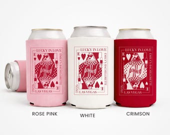 Las Vegas Bachelorette Can Coolers Lucky in Love Bach Party Favors Casino Birthday Decorations Girls Trip Decor Vegas Wedding Beer Sleeve