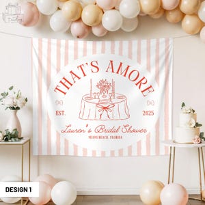 That&#39;s Amore Bridal Shower Banner, Personalized Italian Theme Bachelorette Party Photo Backdrop Tapestry,Pizza Decor Wine Bridal Shower Sign
