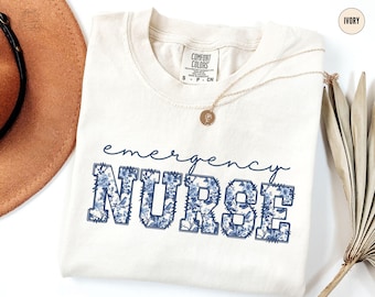 Comfort Colors® Emergency Department  Nurse Shirt, Toile Er Nurse Gift Er Tee, Floral Nurse Week T-Shirt, Chinoiserie ED Nurse Tshirt