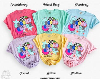 2年生の先生用カスタムシャツ、Retro Comfort Colors®の先生チームシャツ、かわいい2年生チームTシャツ、新学期の新任教師へのギフト