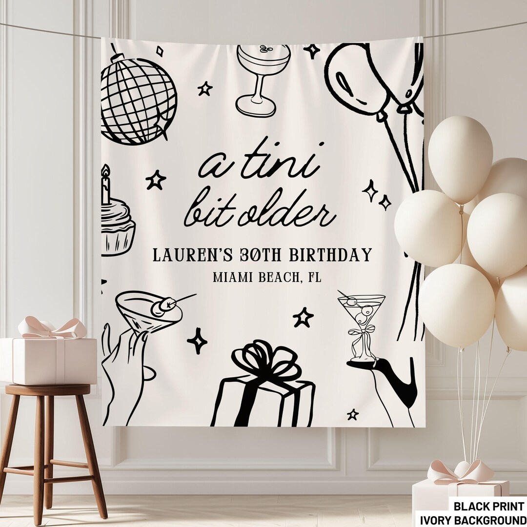 Martini Birthday Party Decorations - A Tini Bit Older Banner & Hanging Swirls For 30th Birthday