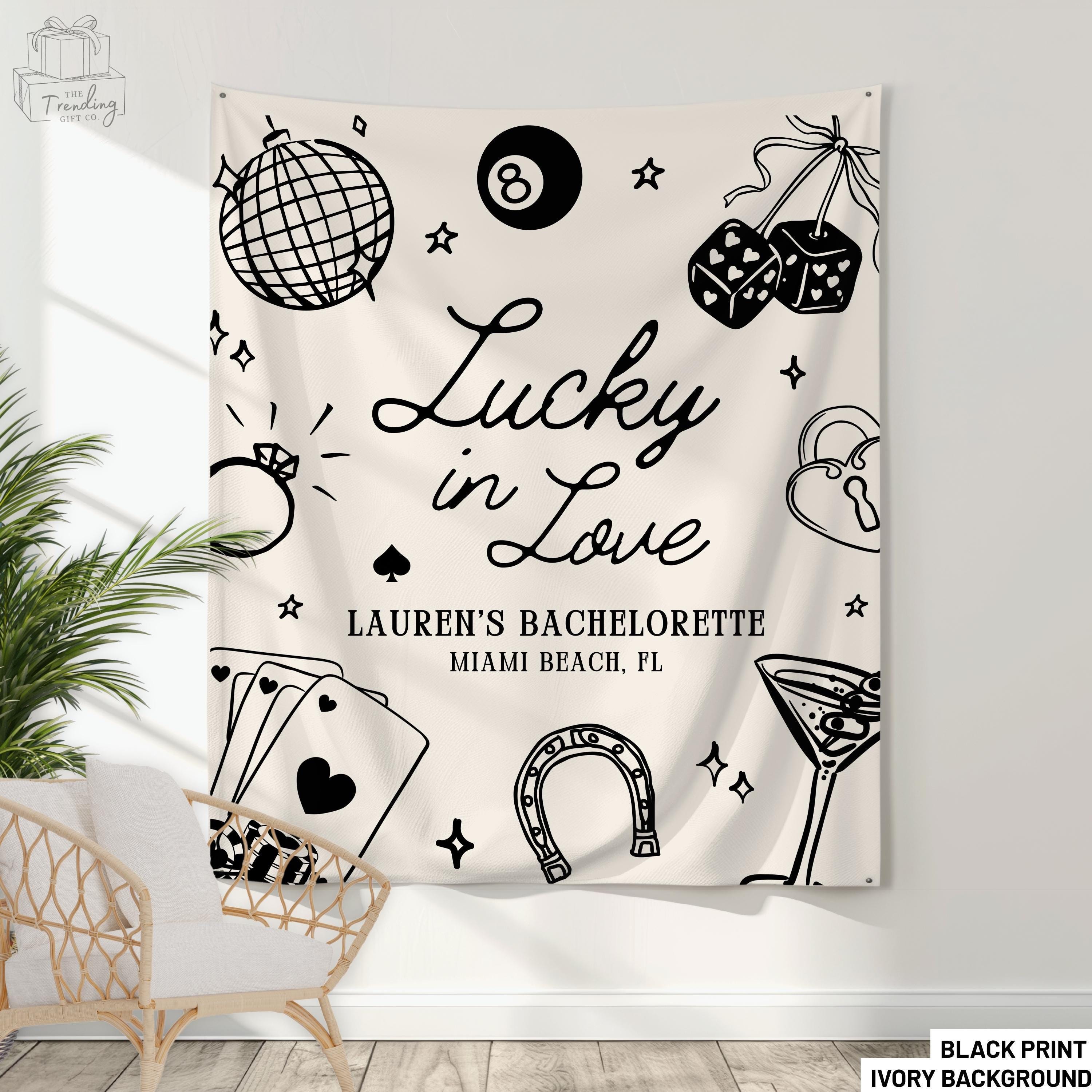 Lucky In Love Banner, Las Vegas Bachelorette Party Decor, Custom Bachelorette Photo Backdrop, Bridal Shower Welcome Sign,Casino BachTapestry