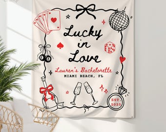 Las Vegas Bachelorette Party Decor, glückliche Liebe Banner, benutzerdefinierte Bachelorette Foto Hintergrund, Brautparty Willkommensschild, Kasino BachTapestry