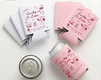 Las Vegas Bachelorette Can Cooler, Lucky In Love Beer Sleeve, Custom Bachelorette Favors, Casino Bridal Shower Drink Cooler