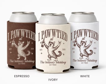 Personalized Cat Wedding Can Coolers, Custom Wedding Guest Favor, Drink Sleeve Bridal Party Gift Beer Holder Slim and Regular Size