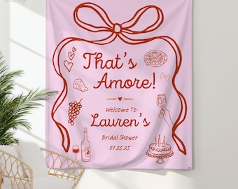 Thats Amore Bridal Shower Decor, Personalized Italian Themed Bachelorette Party Banner, Custom Pizza WineTapestry, Bridal Shower Photo Sign