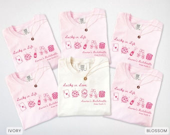 Custom Las Vegas Bachelorette Shirt Lucky in Love Personalized Casino Bridal Party Group TShirts Comfort Colors Feeling Lucky Girls Trip Tee