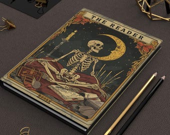 Caderno de Tarot para Leitura, Diário de Leitura, Presente Ideal para Amantes de Livros, Capa Dura com Formato de Esqueleto, Registro de Leitura e Resenhas