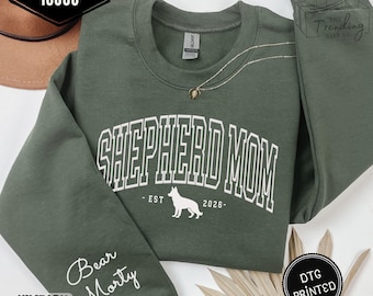 Moletom personalizado para mãe de pastor alemão com nome do cachorro na manga, presente personalizado para mãe de pastor alemão, moletom para mãe de pet, camiseta para cachorro pastor alemão