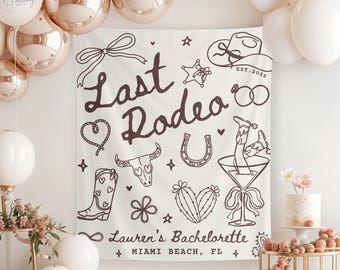 Banner "Ultimo Rodeo" personalizzato, decorazioni per feste di addio al nubilato in stile western, arazzo per addio al nubilato con tema cowgirl, cartello per festa dell'ultimo giro, sfondo da parete per addio al nubilato a Nashville