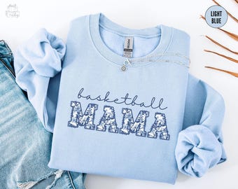Blue Floral Basketball Mama Sweatshirt, Basketball Mom Sweater, Toile Mothers Day Gift for Sports Mom, Game Day Outift, Basketball Mom Gift