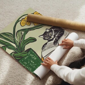 Cat Reading Book Wall Art, Cat Lover Gift, Funny Cat Poster, Unique Cat Art, Cat Mom Gift,Vintage Cat, Emerald Green Poster,Black Cat Print image 9