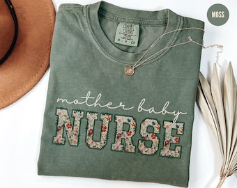 T-shirt floral mère-bébé pour infirmière, T-shirt Comfort Colors® pour infirmière post-partum, T-shirt salle de travail et accouchement, T-shirt pour accouchement, T-shirts pour infirmière puéricultrice, Infirmière en salle de travail