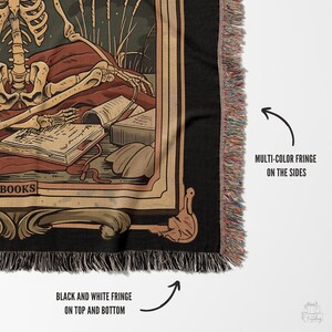 Skeleton Reader Tarot Woven Blanket, Reading Nook Decor, Bibliophile Present, Bookish Gift Ideas, Book Lover Blanket, Woven Wall Hanging