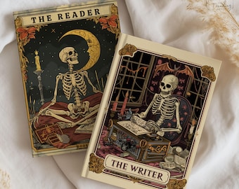 Book Journal Reader Writer Notebook, Author Skeleton Notebook, Bookish Gift for Book Lover, Gothic Hardcover Book Review Log