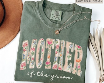 Comfort Colors Mother of the Groom Faux Pearl Letters Shirt MOB Tshirt, Mom of Groom Gift, Getting Ready Outfit