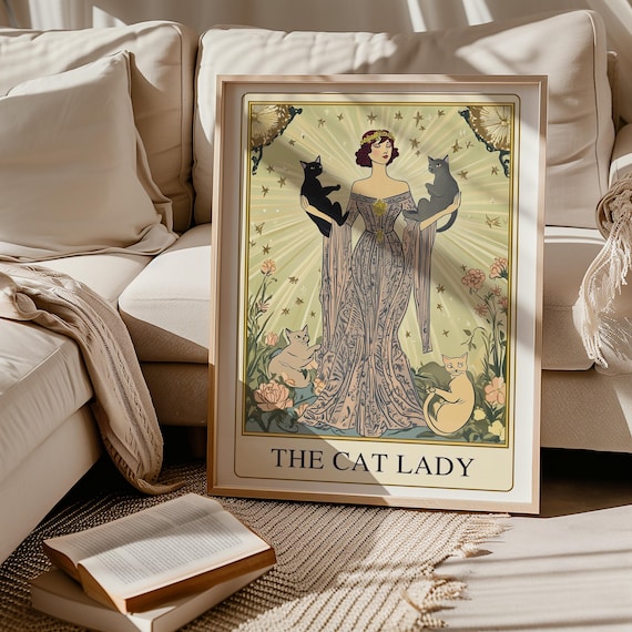 Cat Lady Tarot Wall Art,art Nouveau Cat Lovers' Art Print,vintage