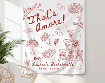 Thats Amore Bridal Shower Decor, Personalized Italian Themed Bachelorette Party Banner, Custom Pizza WineTapestry, Bridal Shower Photo Sign