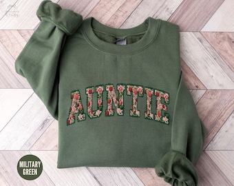 Weihnachtspullover mit Erdbeerblumenmuster für Tante, Retro-Tanten-Shirts, Muttertagsgeschenk für frischgebackene Tante, Geschenk zur Schwangerschaftsverkündung für Schwester