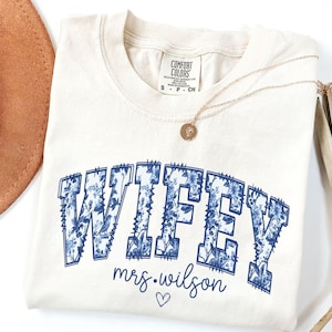 Personalized Wifey Shirt, Mrs Shirt, Comfort Colors® Wife T-Shirt, Toile Du Jouy Bride To Be Gift,Coquette Honeymoon T shirt,Shirt for Women
