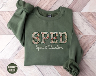 Sweater voor leraar speciaal onderwijs, SPED-leraar met ronde hals bloemen, cadeau leraar waardering, trui speciaal onderwijs