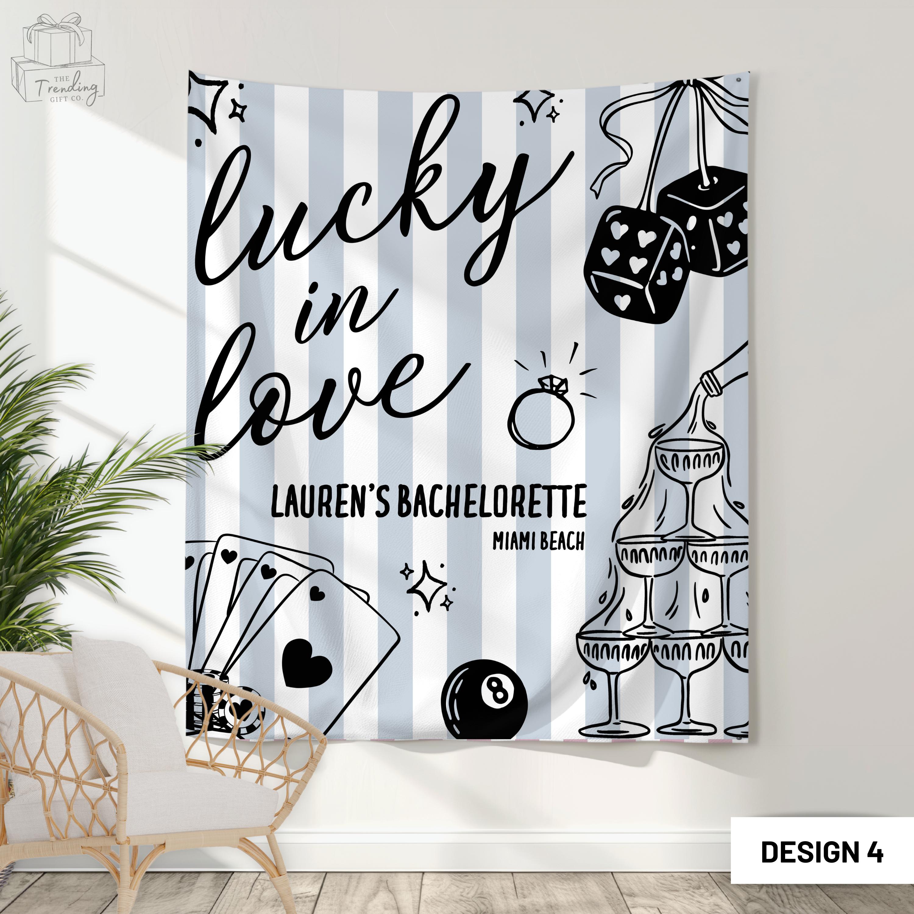 Addio al nubilato Lucky in Love, cartello Lucky in Love, addio al nubilato a Las Vegas, striscione di Bach a Las Vegas, sfondo Lucky in Love, Bach del casinò