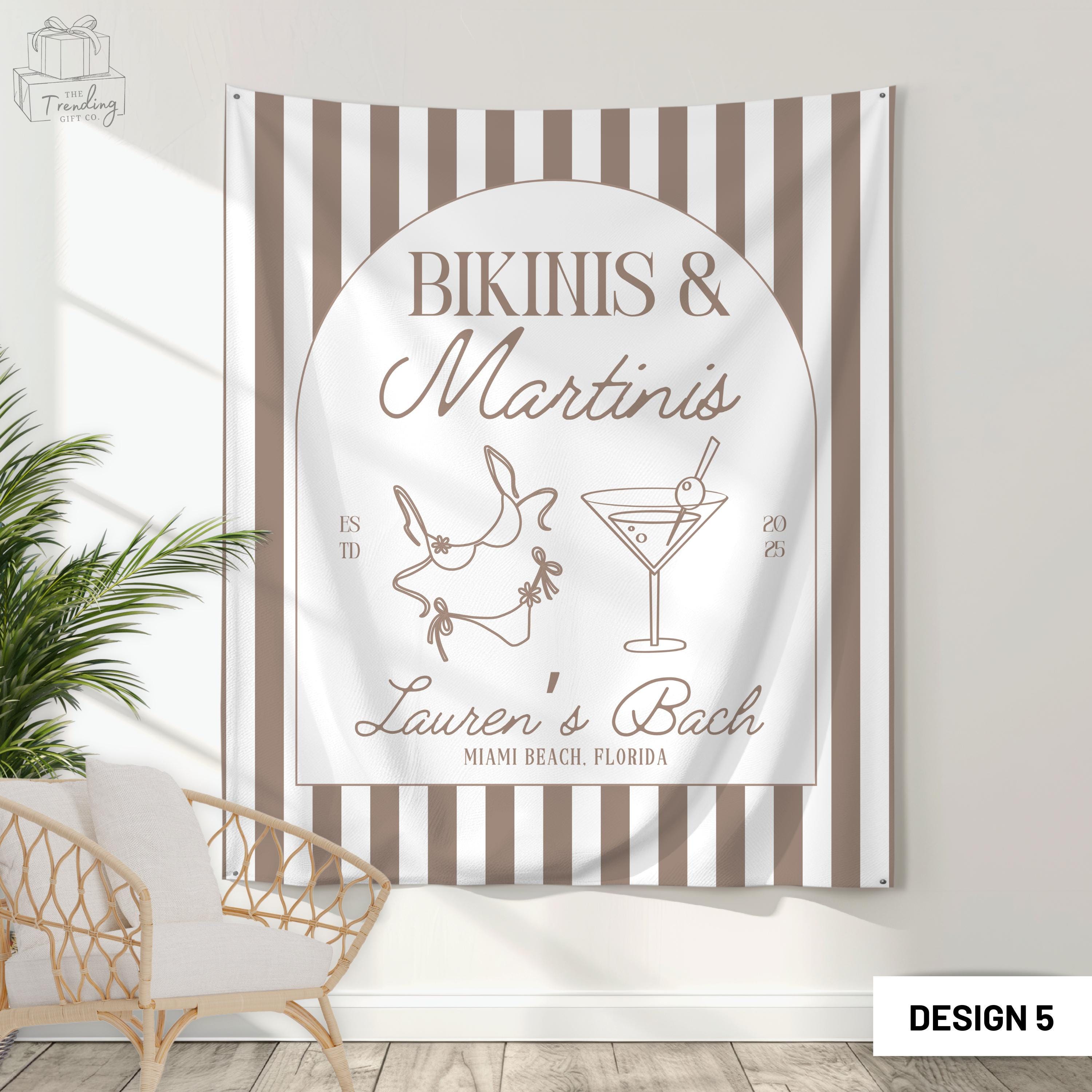 Sfondo Per Festa Addio Al Nubilato Bikini E Martini - Panno Decorativo 1,5x0,9m - Tema Tropicale E Cocktail