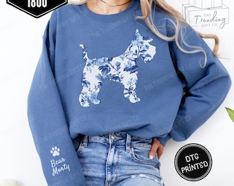 Custom Schnauzer Sweatshirt,Blue Toile Dog Mama Crewneck, Personalized Miniature Schnauzer Lover Dog Shirt,Schnauzer Sweater,Pet Owner Gift