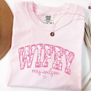 Personalized Wifey Shirt,Toile De Jouy New Bride Shirt,Custom Wifey T-Shirt, Floral Honeymoon Tshirt,Fiance Tee, Coquette Bridal Shower Gift