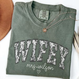 Personalized Wifey Shirt,Toile De Jouy New Bride Shirt,Custom Wifey T-Shirt, Floral Honeymoon Tshirt,Fiance Tee, Coquette Bridal Shower Gift