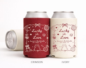 Lucky In Love Bachelorette Can Cooler, Las Vegas Party Favor, Custom Bachelorette Beer Sleeve, Casino Bridal Shower Drink Cooler