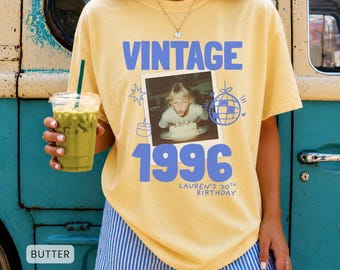 Custom Vintage Photo And Year Shirt, Personalized Picture 30th Birthday Gift Vintage 40th Birthday Party Est T-Shirt