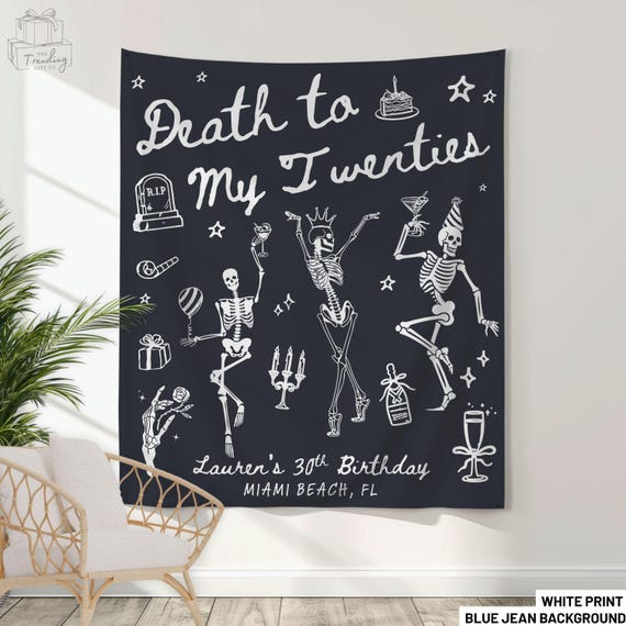 Death To My Twenties Tapestry Custom 30th Birthday Party Banner Decor RIP To My 20s Thirty Birthday Photo Backdrop 30 Bday Welcome Sign