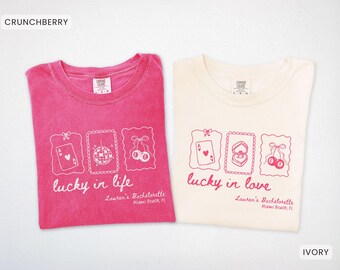 Las Vegas Bachelorette Shirt Lucky in Love Personalized Casino Bridal Party Group TShirts Comfort Colors Custom Feeling Lucky Girls Trip Tee