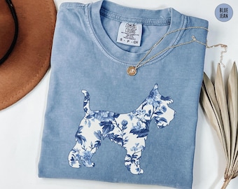 Camisa floral para schnauzer miniatura, gola redonda para mamãe de cachorro, camiseta para amantes de schnauzer em cores confortáveis, camiseta para o dia das mães, presente engraçado para donos de animais de estimação