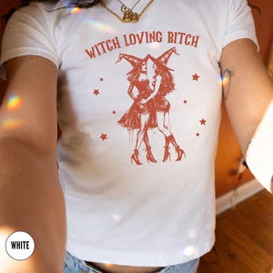 Lesbian Witch Halloween BabyTee Y2K,Witchy Tee,Sapphic Shirt,WLW Gift Ideas,Femme Lesbian Pride,Queer Halloween,Butch Bait, 1692 Salem Witch
