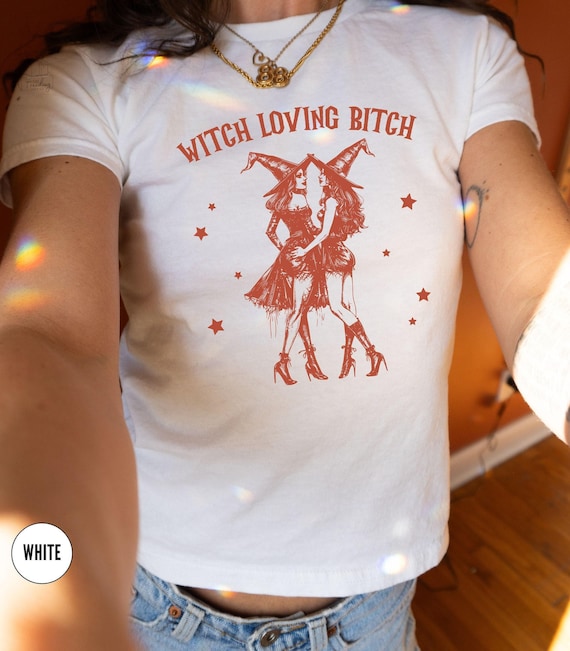Lesbian Witch Halloween BabyTee Y2K,Witchy Tee,Sapphic Shirt,WLW Gift Ideas,Femme Lesbian Pride,Queer Halloween,Butch Bait, 1692 Salem Witch