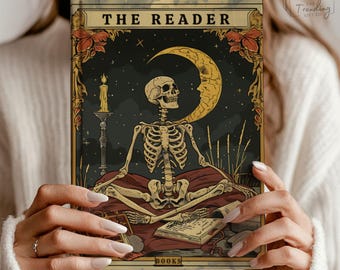 Diário de Leitura, Caderno de Cartas de Tarô do Leitor, Presente Literário para Amantes de Livros, Diário de Leitura com Capa Dura e Formato de Esqueleto