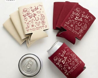 Enfriador de latas para despedida de soltera "Wild Wild Wife", recuerdo para despedida de soltera "Wild Wild Wifey", funda para bebidas "Last Rodeo Bach", regalo para despedida de soltera estilo country western